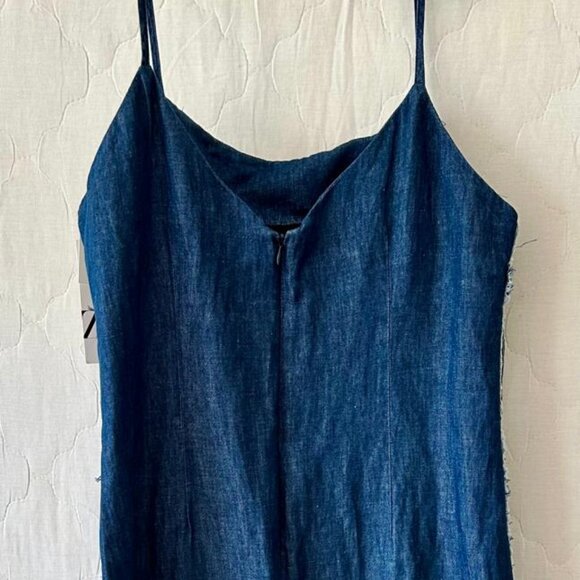 ZARA Cindy Lightweight Cotton/Linen Denim Midi Dress w Flounce Hem, Size L, NWT - Picture 6 of 7